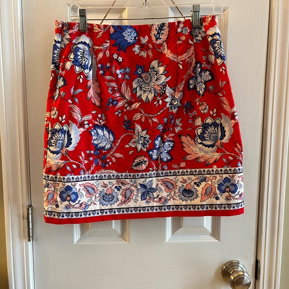 Talbots Red and Blue Floral Pencil Skirt